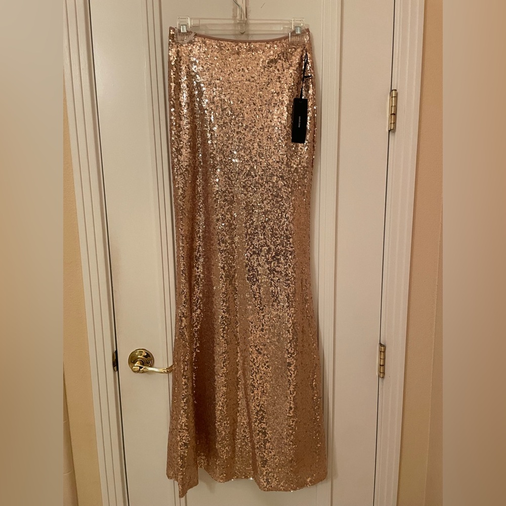 Lulus sequin maxi skirt rose gold S NWT